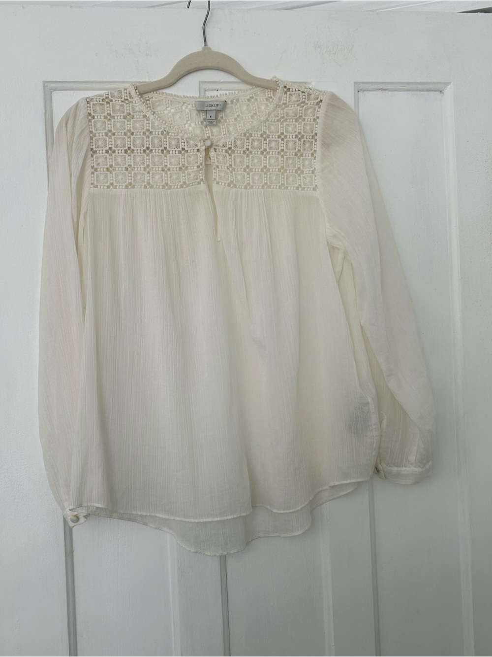 J.Crew 100% Cotton Embroidered Lace Yoke Blouse – Ivory – Size 6
